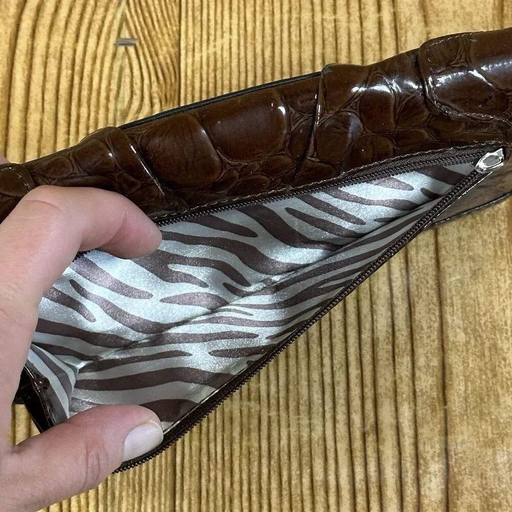 Guess Trifold Wallet Embossed Faux Crocodile‎ Leather Brown Organizer